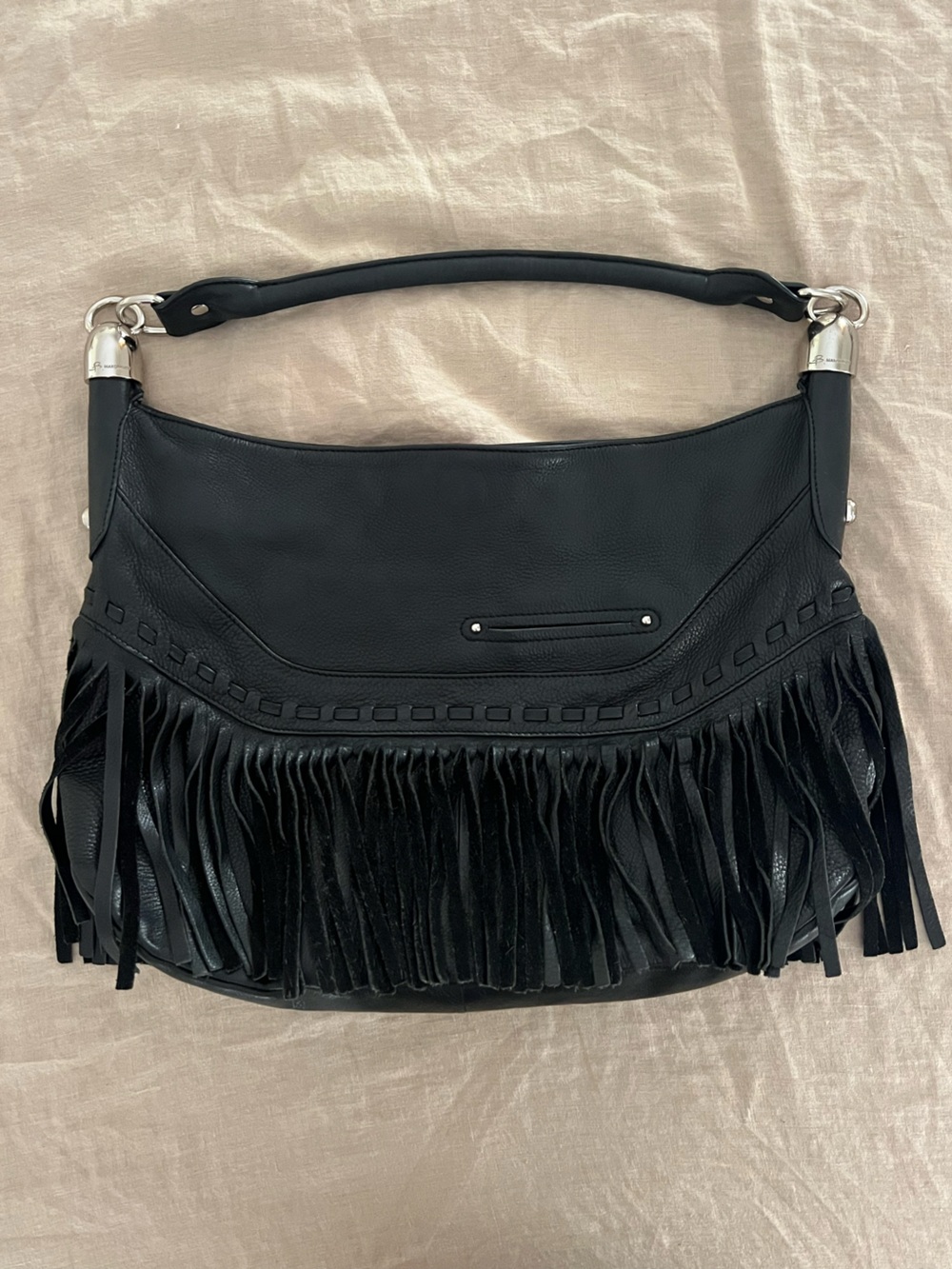 B. Makowsky Andalusia Fringe Shoulder Bag - Black Leather - Like New - Picture 6 of 12